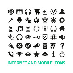 Internet and mobile icons set on white background.