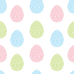 Easter Colorful Pastel Seammless Pattern with Eggs isolated on white. Background for greeting cards, posters, textile