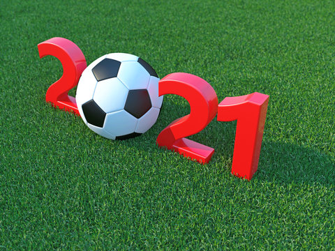 New Year 2021 Creative Design Concept with Football - 3D Rendered Image	
