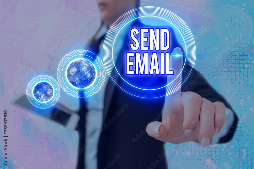 Poster writing note showing send email. business concept for the system for using computers to send message