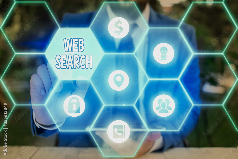 Poster text sign showing web search. business photo text software system designed to search for information