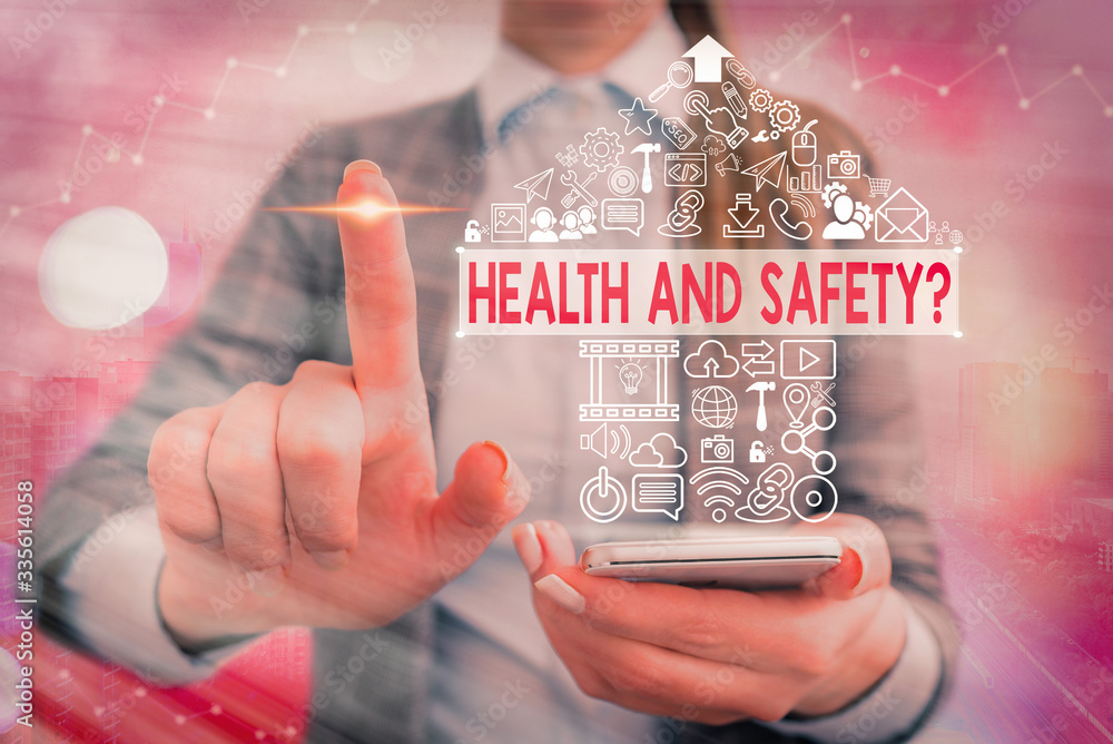 Poster writing note showing health and safety. business concept for procedures intended to prevent accident