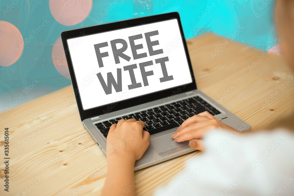 Poster conceptual hand writing showing free wifi. concept meaning let you connect to the internet in public