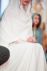 Praying arabian people in the mosque. Islamic wedding