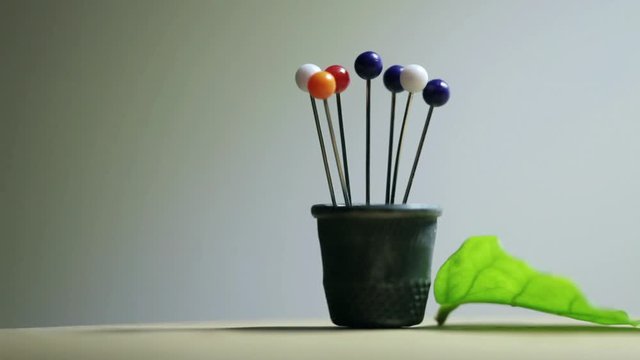 Tailor pins and thimble similar to a bouquet of flower, still life