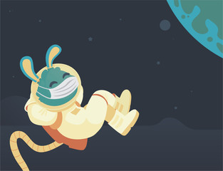 Bunny Wearing a Mask in Space Floating