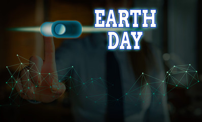 Conceptual hand writing showing Earth Day. Concept meaning Worldwide celebration of ecology...