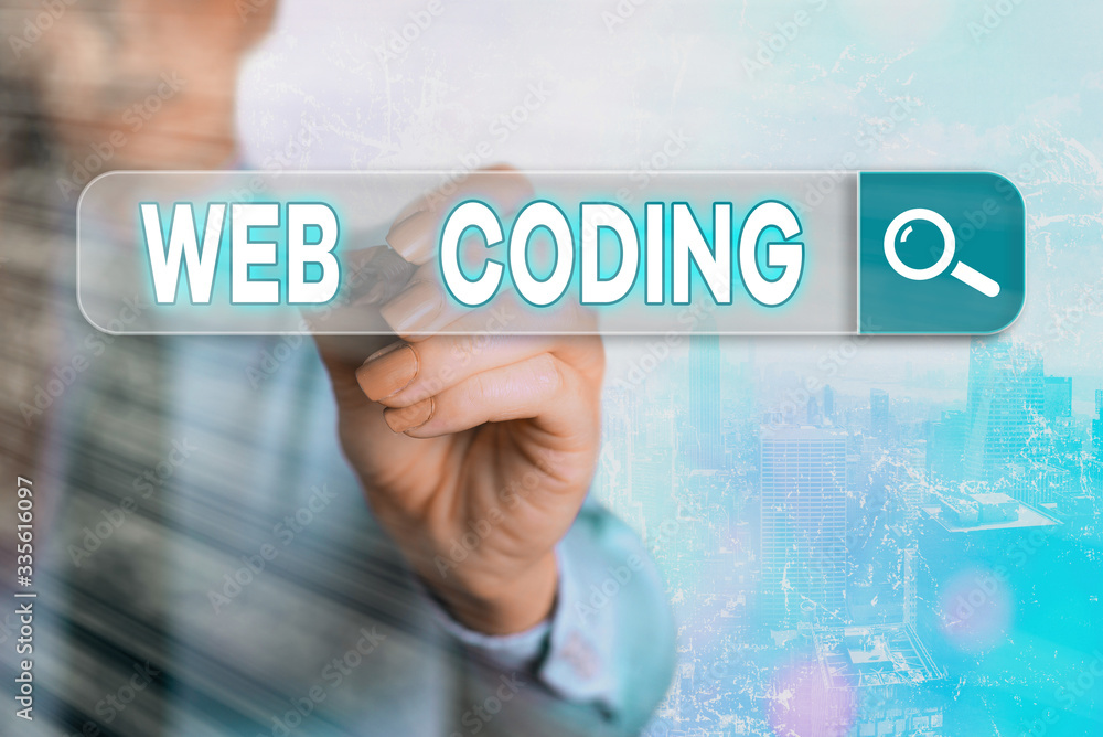 Poster word writing text web coding. business photo showcasing work involved in developing a web site for t