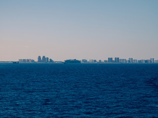 Fototapeta premium Miami, USA - March 29,2020: casual view on the ship near Miami port