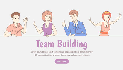 Team building web banner template. Corporate team building landing page concept.