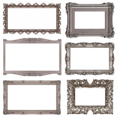 Set of silver frames for paintings, mirrors or photo isolated on white background