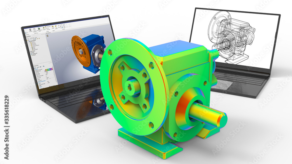Poster 3d rendering - gear reducer finite analysis concept