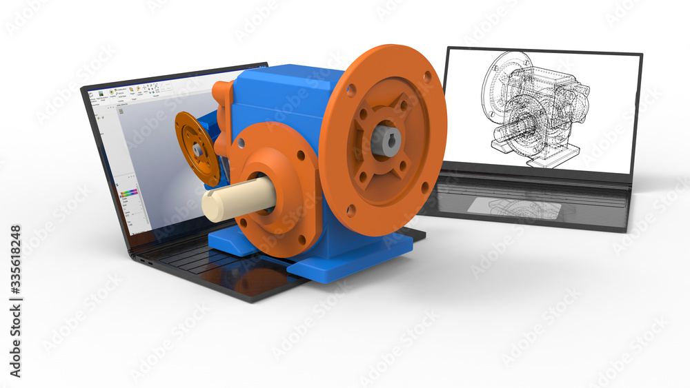 Poster 3d rendering - cad of a gear reducer