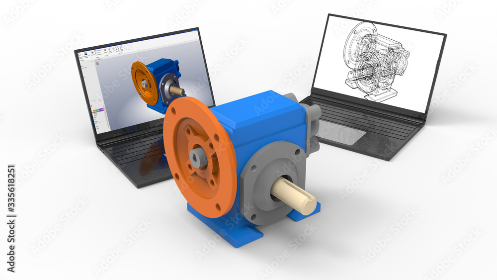 Aufkleber 3d rendering - computer aided design of a gear reducer