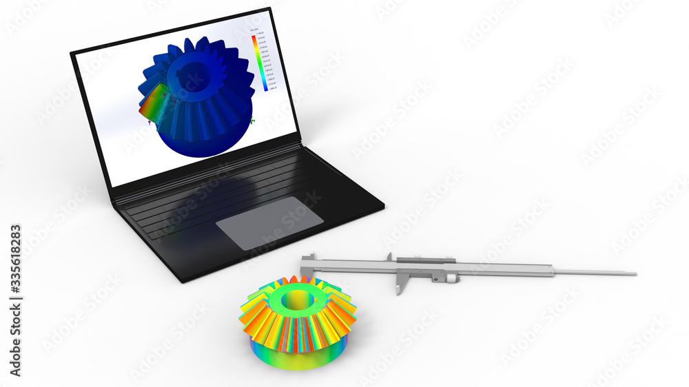 Poster 3d rendering - computer aided design of a bevel gear