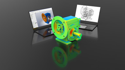 3D rendering - finite element analysis of a gear reducer