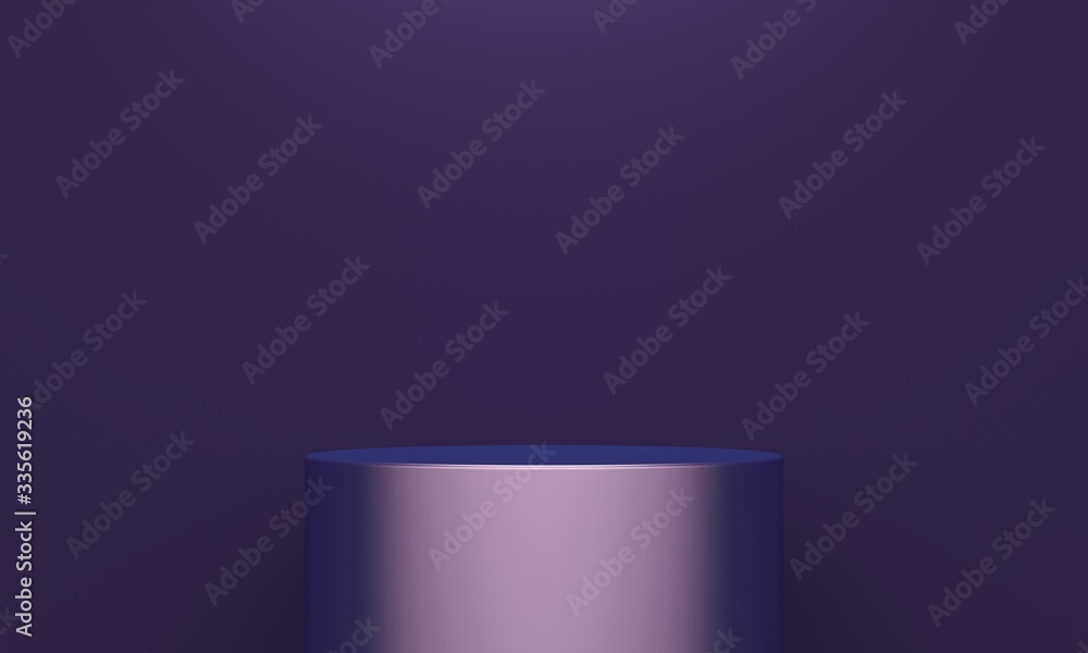 Poster lilac abstract background with a cylindrical podium. 3d rendering