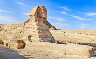 Sphinx and pyramid of Giza  in Cairo, Egypt.