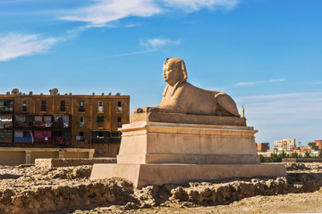Sphinx granite carved statue in Alexandria, Egypt