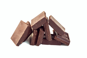squares of dark chocolate scattered