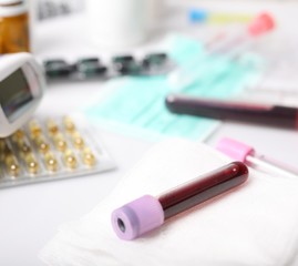 Medical concept. A blood sample in a test-tube.