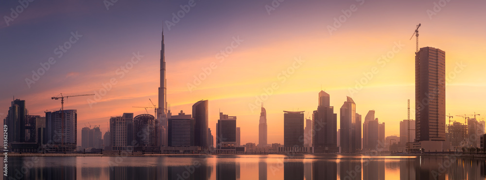 Wall mural Cityscape of Dubai and panoramic view of Business bay, UAE