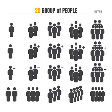Group of People with add Plus and Delete. Modern Design Glyph Icon Illustration Vector EPS 10.