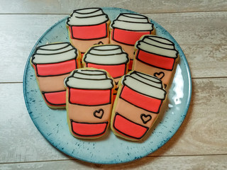 Close up of sweet coffee latte sugar cookies