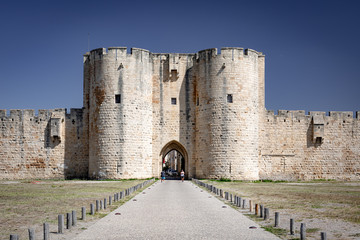 Fototapeta na wymiar Medieval city walls of Aigues-Mortes, Languedoc Roussillon, France.