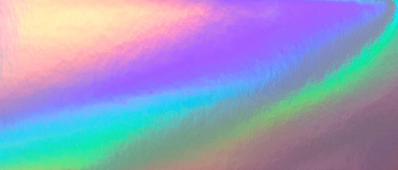 Blurred abstract trendy rainbow holographic banner background in 80s style. Blurred texture in...
