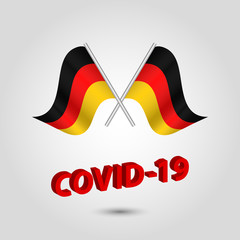 vector set two waving crossed flags of germany on silver pole - german icon with red 3d text title coronavirus covid-19