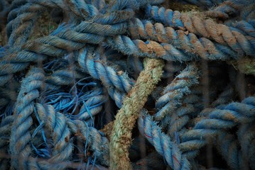 close up of rope on a blue background