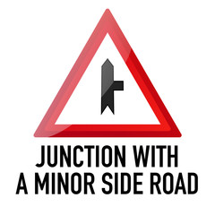 Junction with a minor side road Information and Warning Road traffic street sign, vector illustration isolated on white background for learning, education, driving courses, sticker. From collection