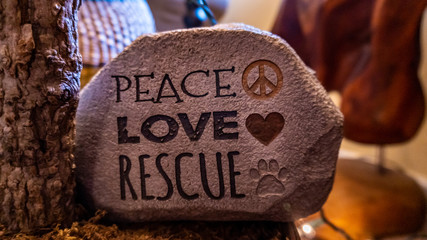 Peace love rescue concept for helping animals