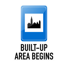Begin of built-up area, city, town Information and Warning Road traffic street sign, vector illustration isolated on white background for learning, education, driving courses, sticker. From collection