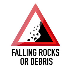 Falling rocks ahead Information and Warning Road traffic street sign, vector illustration isolated on white background for learning, education, driving courses, sticker. From collection