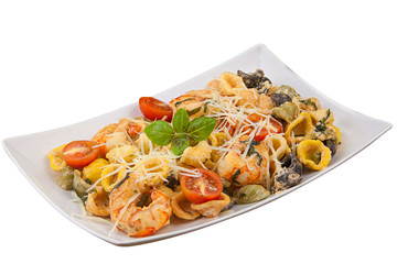 delicious Spaghetti pasta with prawns on  plate