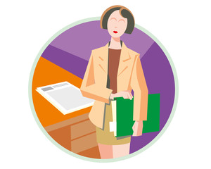 Manager at work business woman - auditor or accountant vector icon illustration