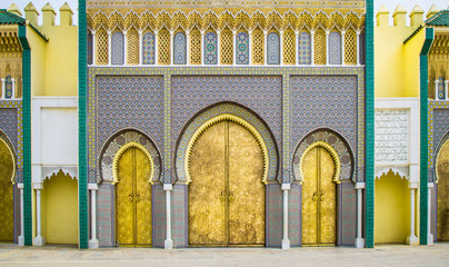 Arabic architecture. Moroccan doors with colors.