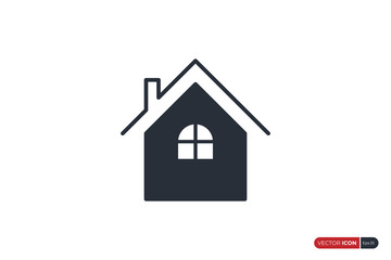 House Icon with Line Roof and Chimney isolated on White Background. Flat Vector Icon Design Template Element.