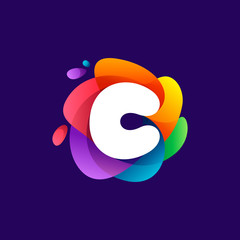 Letter C logo at colorful multicolor gradient splash.