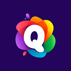 Letter Q logo at colorful multicolor gradient splash.
