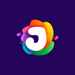 Letter J logo at colorful multicolor gradient splash.