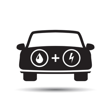 Hybrid Car Icon, Electric Motor.