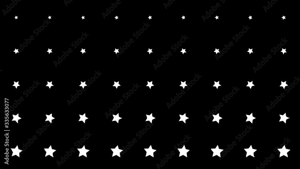 Poster dynamic composition with white stars scaling at black background. vintage pattern animation.
