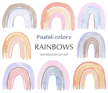 Watercolor Rainbow, Boho Rainbow, Boho Design, Pastel Color, Natural Tones Clip Art Rainbow, Minimalism Stile Rainbows, Home Decor,  Nursery Decor, Happy Rainbow, Watercolor Clip Art, Illustration