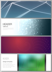 The minimalistic vector illustration of the editable layout of headers, banner design templates. 3d polygonal geometric modern design abstract background. Science or technology vector illustration.