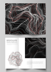 The minimal vector illustration of editable layouts. Modern creative covers design templates for trifold brochure or flyer. 3D grid surface, wavy vector background with ripple effect.