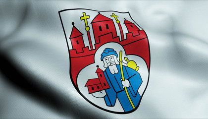 3D Waving Germany City Coat of Arms Flag of Winterberg Closeup View