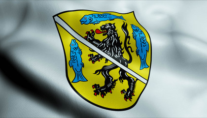 3D Waving Germany City Coat of Arms Flag of Weismain Closeup View